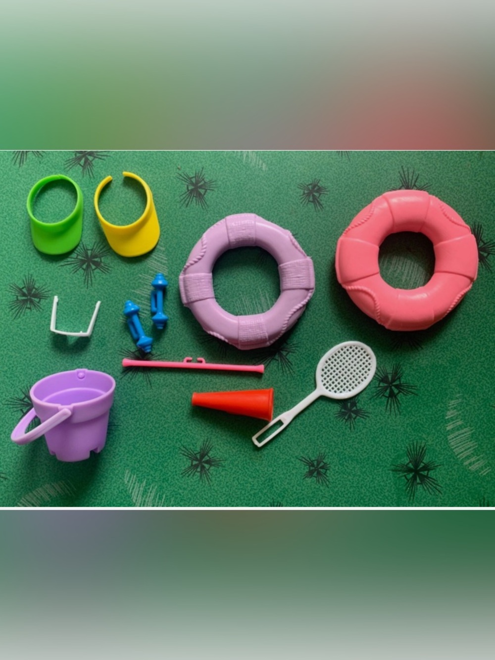 Vintage 80s Barbie Sports Accessories - Tennis Racquet, Weights, Megaphone, etc.